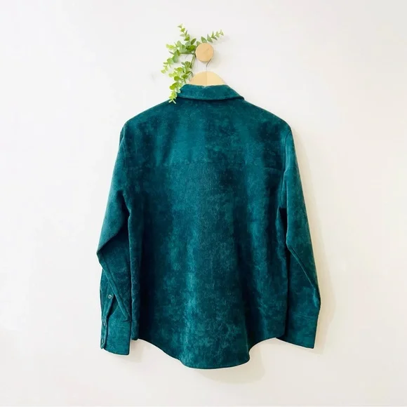 Zara Emerald Green Corduroy Button Front Shirt - Picture 6 of 7